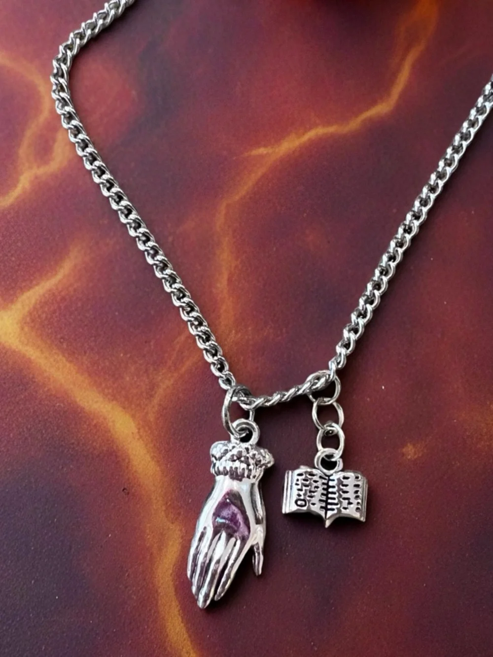 DND Wizard Silver Toned Hand Charm Necklace with Book